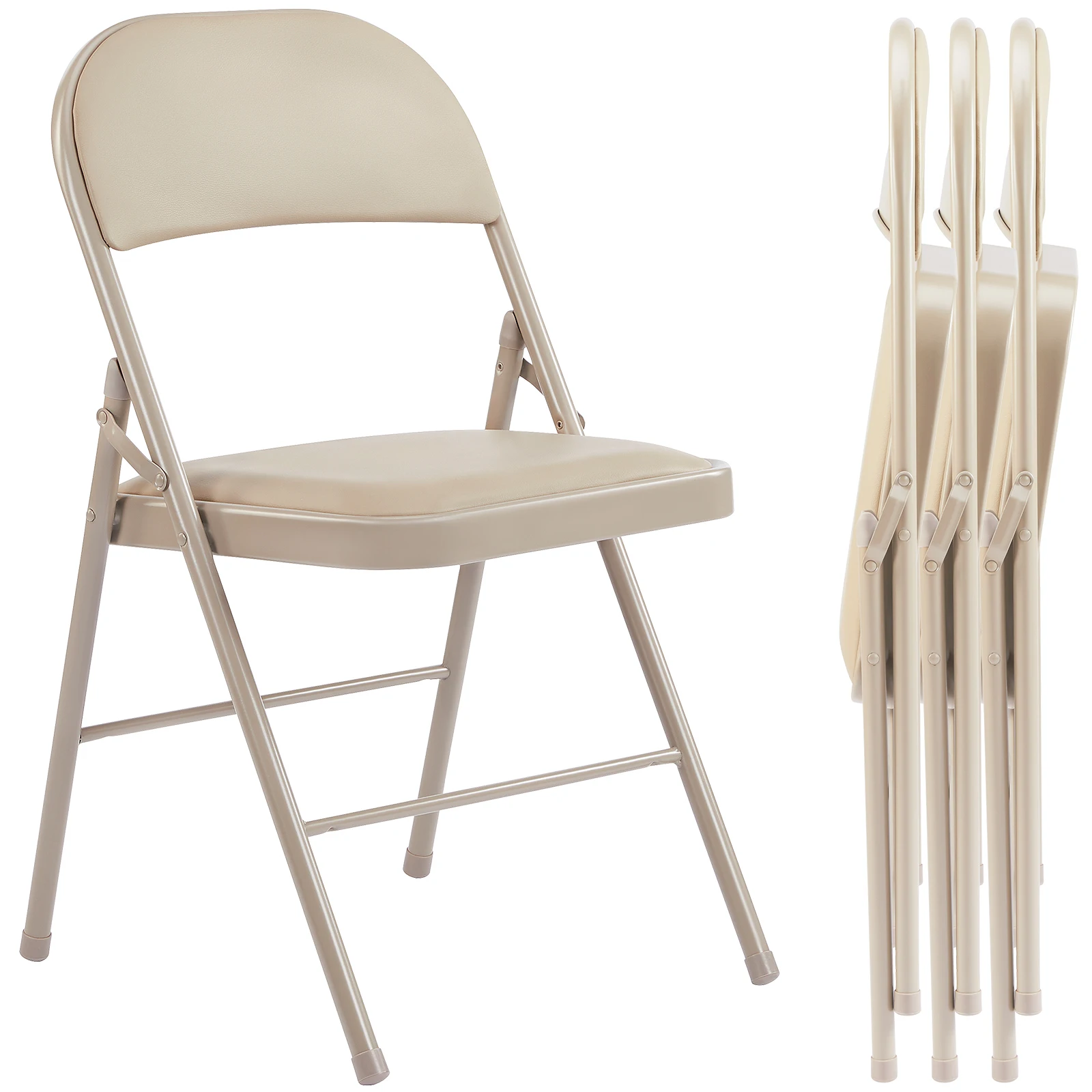 Leather Padded Folding Chair 4 Pack Sturdy Metal Living Room Rocking Dinner Chairs Easy to Use Storage Outdoor Home Office