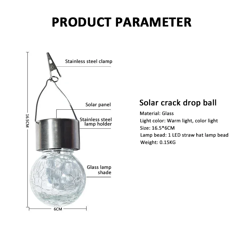 Lampe LED Solaire Suspendue à Boule de Fissure, Luminaire Décoratif de Paysage, Idéal pour un Jardin ou un Arbre