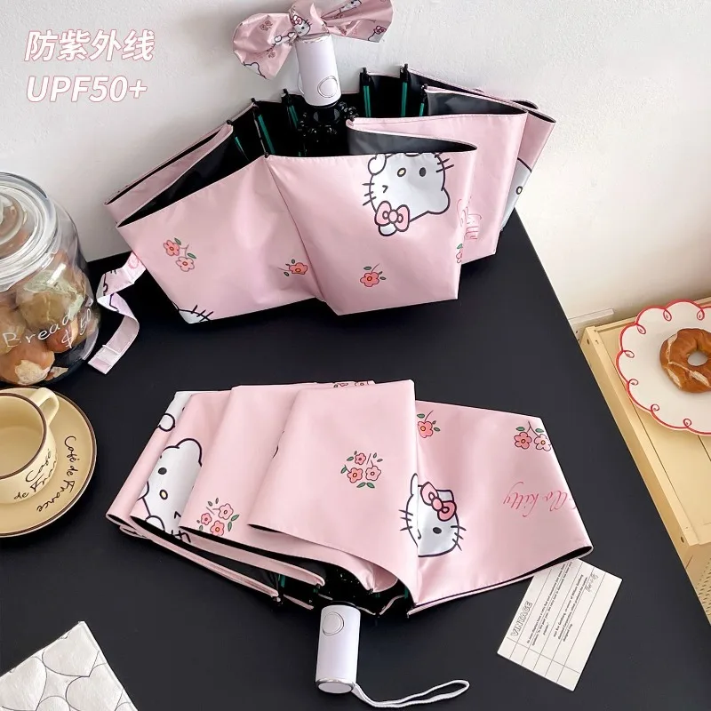Nuevo Sanrio Sweet Hello Kitty lindo patrón creativo de dibujos animados paraguas de sombra de vinilo portátil plegable de moda para lluvia o brillo