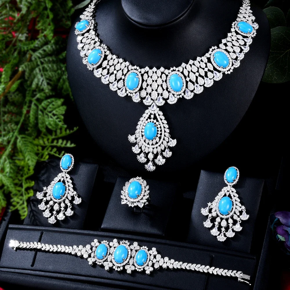 

Jimbora New Luxury Gorgeous Charm Necklace Bangle Earring Ring Jewelry Set 4PCS Full Cubic Zirconia Brides Wedding Jewellery