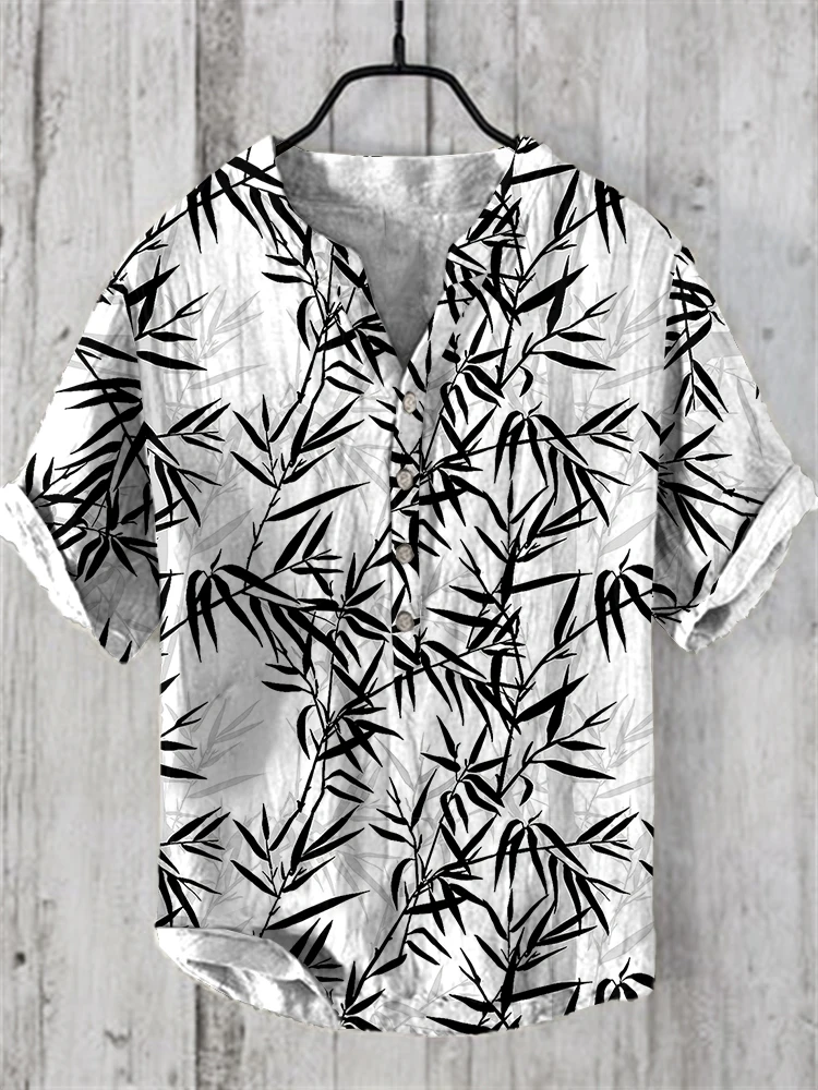 Men's Vintage Hawaiian Art Print Wave Series 3D Digital Printed Casual Loose Short Sleeve Shirt Plus Size