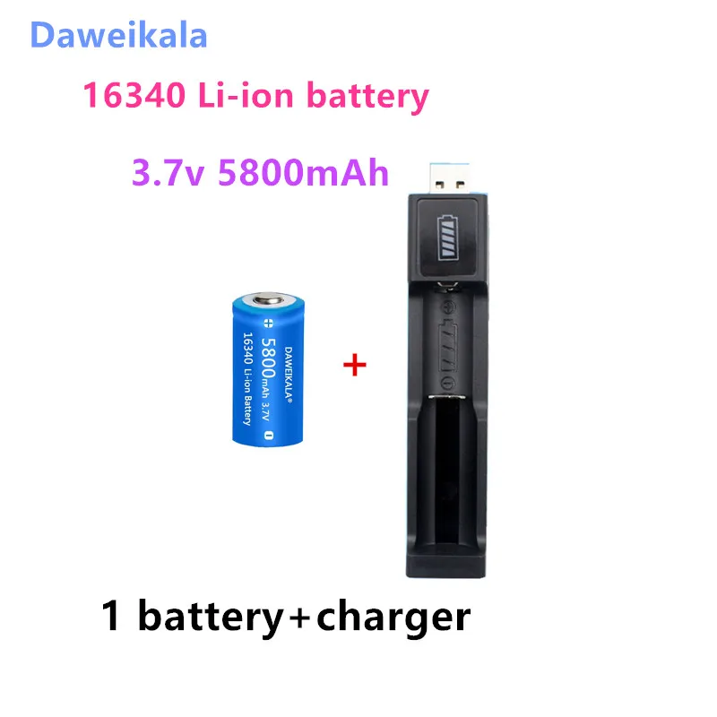 Batteria ricaricabile 3.7V 16340 batteria agli ioni di litio da 5800mAh batteria CR123A per torcia a led caricabatteria da parete da viaggio 16340 batteria CR123A