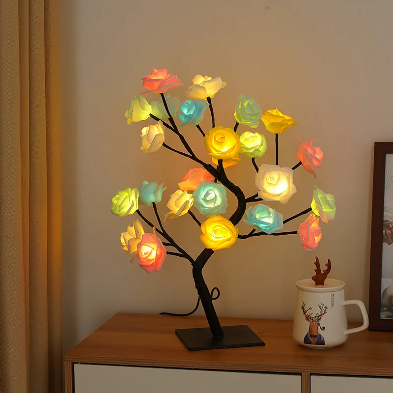 LED desk lamp rose flower tree Mood light for bedroom bedside dining table kitchen decoration Holiday Gift/Night Light USB plug