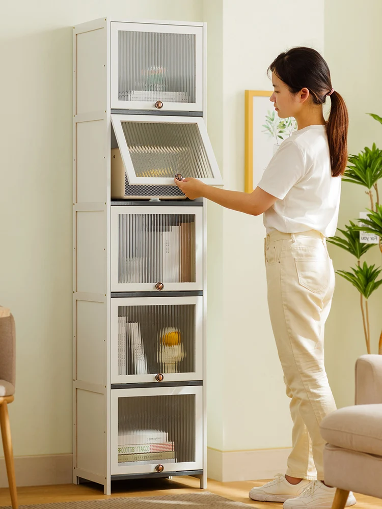 

modern and minimalist, dust-proof grille cabinet with door, vertical cabinet, narrow cabinet, storage cabinet, and storage items