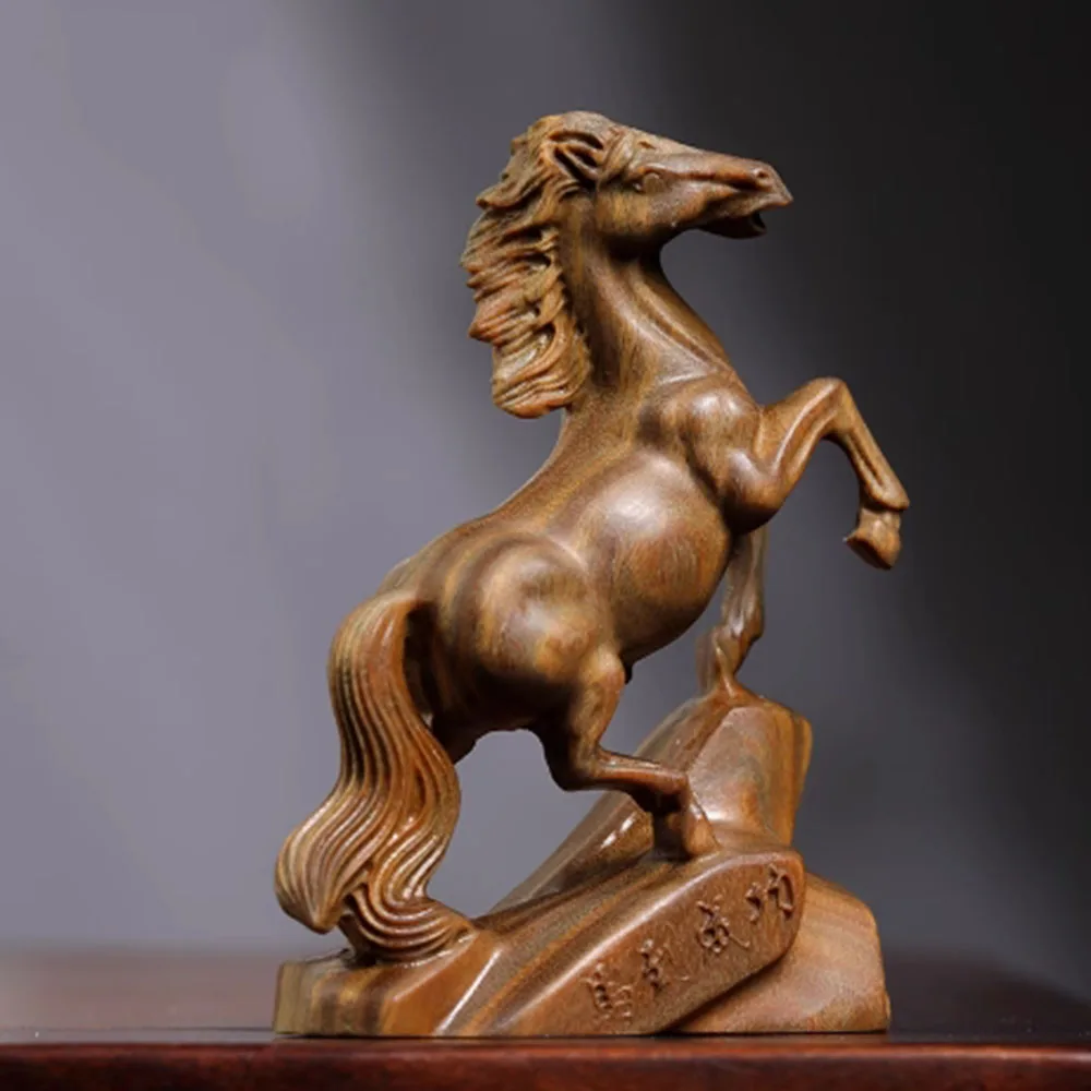 JW124 - 10 CM Sturdy Horse Green Sandalwood Sculpture Zodiac Animal Figurine Decoration Craft Gift Miniatur Ornaments