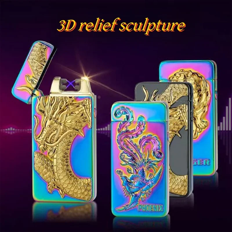 Windproof Double Arc Lighter Flameless Electronic Portable Fire Plasma USB Rechargeable Electric Lighter for Cigarette Candle