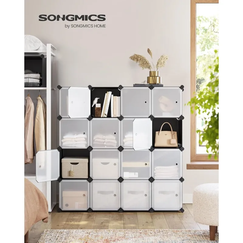 Cube Storage Organizer, Set of 16 Plastic Cubes, Closet Storage Shelves, DIY Plastic Closet Cabinet