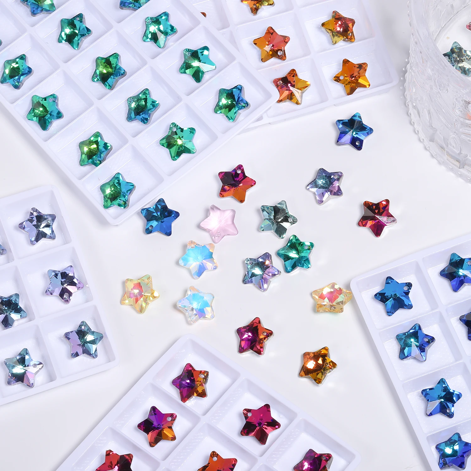 8pcs 13mm Pentagram Shape Crystal Quartz Beads Single Hole Pendant Glass Beads Handmade for DIY Jewelry Making Necklace Bracelet