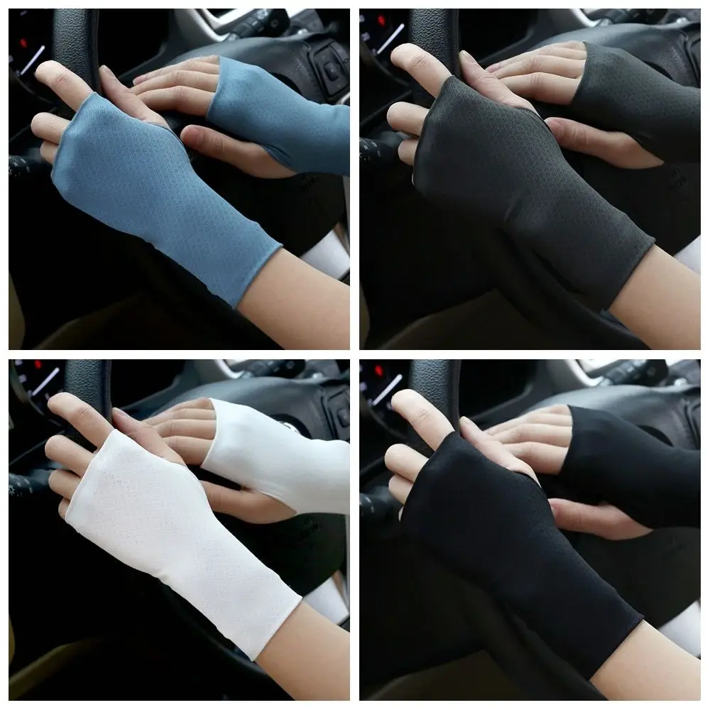 

Elastic Fingerless Gloves Thin Solid Color Half Finger Sunscreen Gloves Anti-UV Protect Wrist Wristband Ice Silk Mittens Unisex
