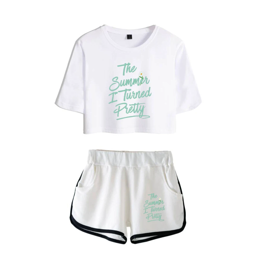 Conjunto de dos piezas de la serie de Tv I Turned Pretty para mujer, Top corto de manga corta, camiseta de ombligo y pantalones cortos, verano, 2023