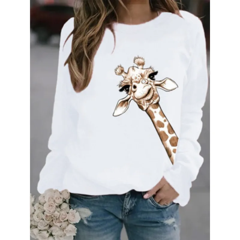 New Giraffe Print Crewneck Hoodie for Men and Women Sweatshirt Aesthetic Clothes Streetwear Women