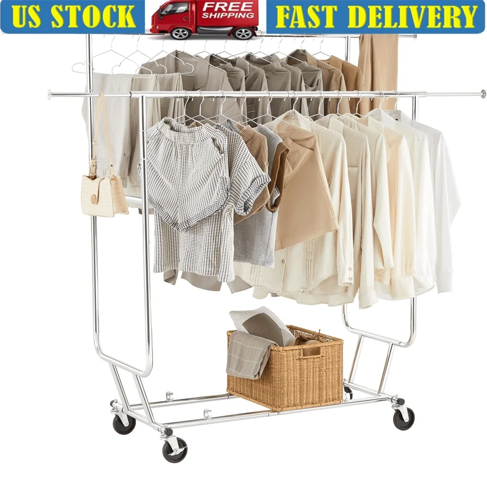 

Heavy Duty Rolling Adjustable Garment Rack Collapsible Metal Clothing Rack Indoor Outdoor Use Easy Mobility 330 lb Capacity