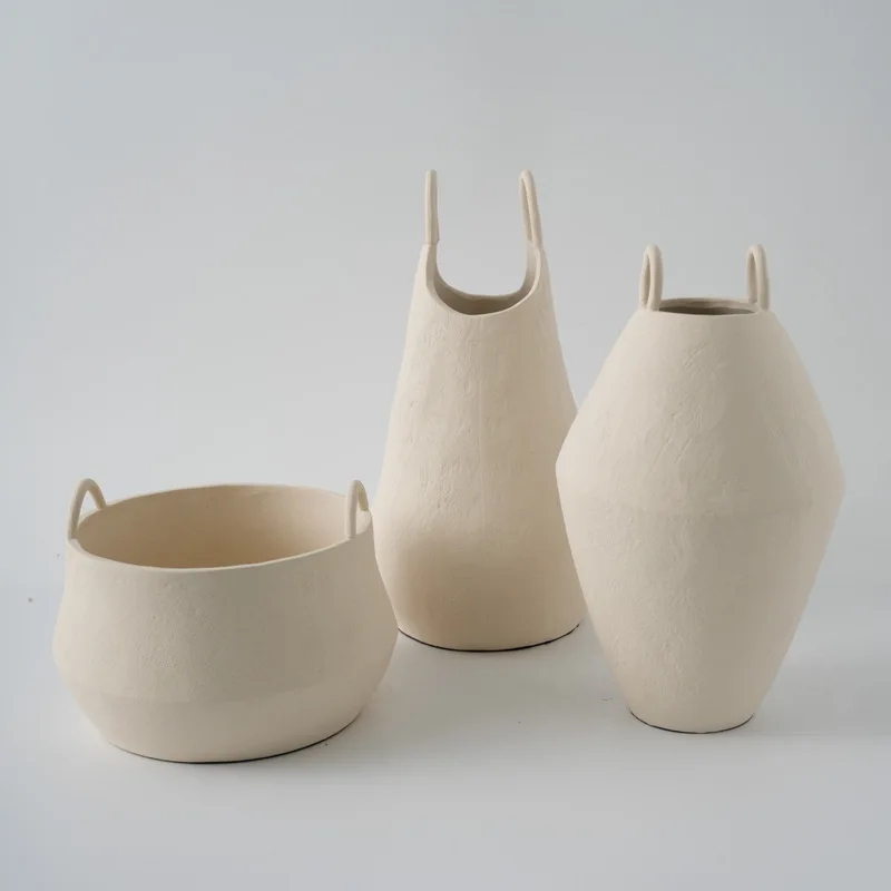 Modern simple color matching ceramic flower ware binaural vase decoration hotel homestay living room dried flower arrangement