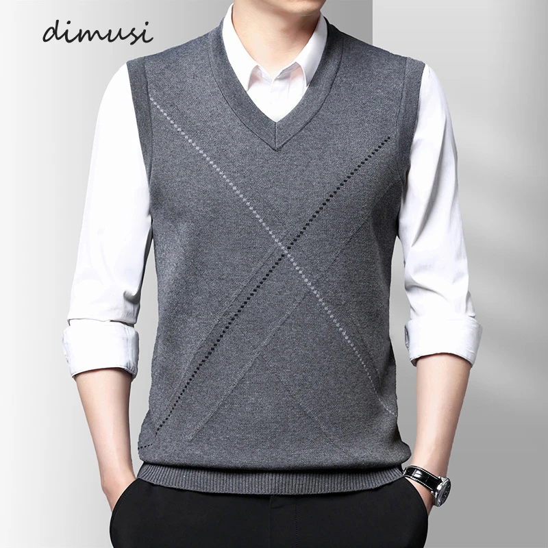 DIMUSI Autumn Winter Men's Sleeveless Jackets Man Vest Warm Jumper Knitted Waistcoats Casual Men Pullovers Sweater Vest Clothing