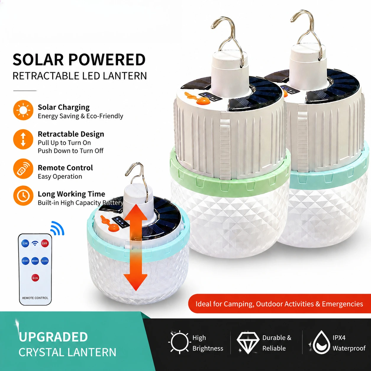 Solar Crystal Telescopic Rechargeable Bulb - Outdoor Multi-Function Night Market & Camping Lantern (Retractable)