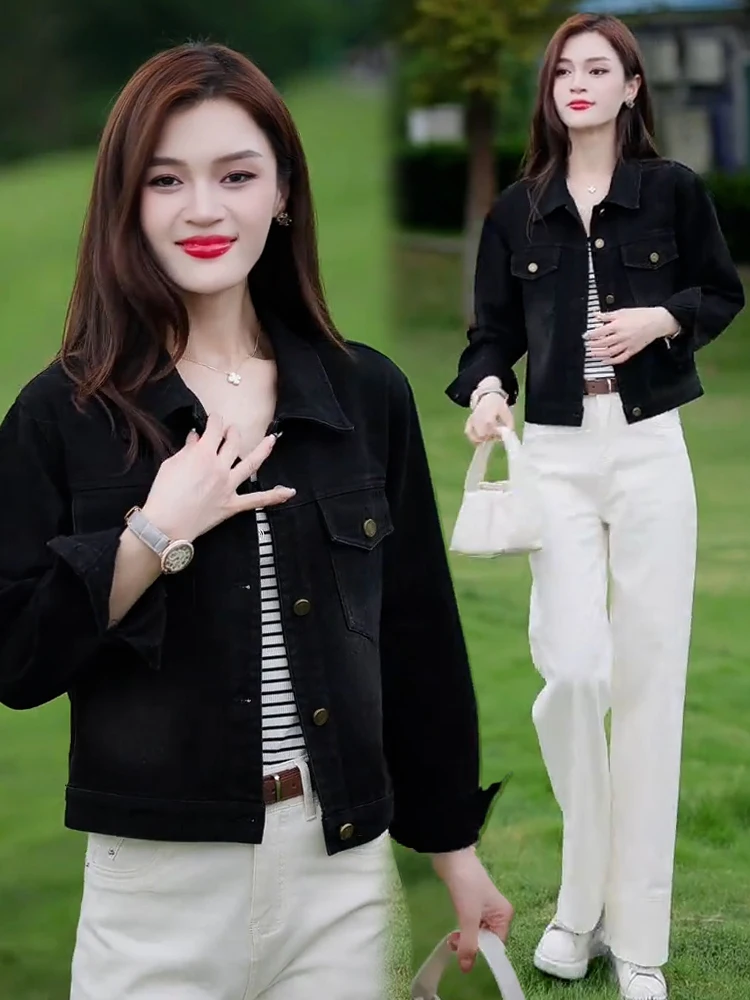 Sli ort Coreano Sle Donna Denim Jaet Traspirante Lungo Sve Casual Vintage Primavera Autunno Faion Capispalla