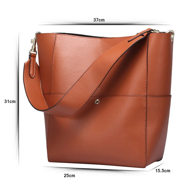 New Large Tote Bag For Women Real Genuine Leather Bucket Handbags Female Luxury Famous Brands Ladies Shoulder Brown Bag Designer