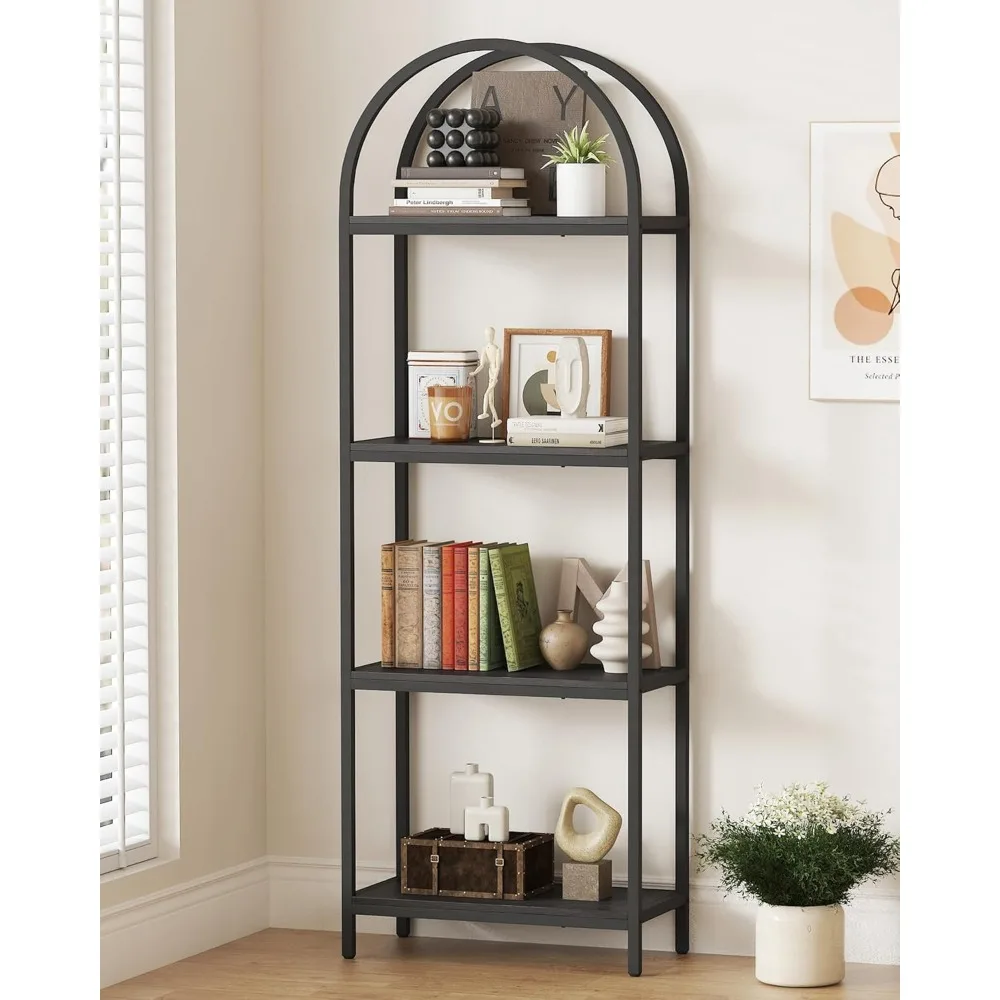 

Bookcase Modern Freestanding Display Shelving Unit Storage Rack With Metal Frame Book Shelf Office Bedroom Black Living Room