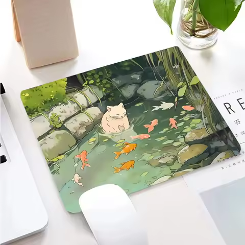 Cute cat and fish Mouse Pad Computer 45x40mm Gamer Desk Mat Square Gaming Office Accessories Rug Mousepad PC Keyboard Table Mats