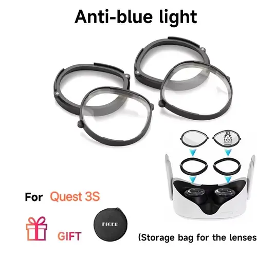 FICEP para lentes graduadas Quest 3S, lentes antiazules para miopía, marco de cristal magnético de desmontaje rápido para accesorios Quest 3s