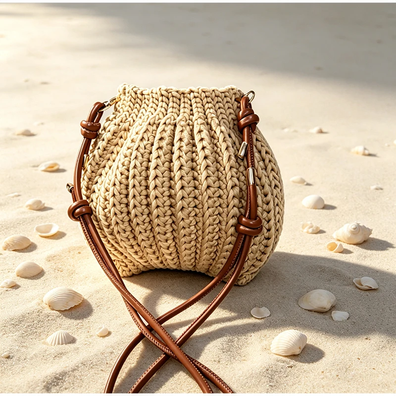 Handgefertigte Gestrickte Garn-Umhängetasche, Vielseitige Einfarbige Messenger-Tasche für Damen, Leichte Weiche Gewebte Schultertasche – Detail 5