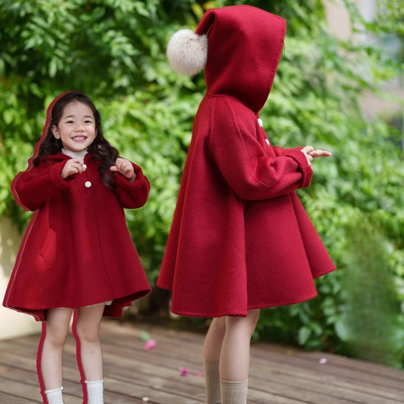 

Шерстяная куртка ручной работы {Красная Шапочка} Пальто оригинального дизайна Зимняя двусторонняя шерстяная теплая детская эксклюзивная одежда