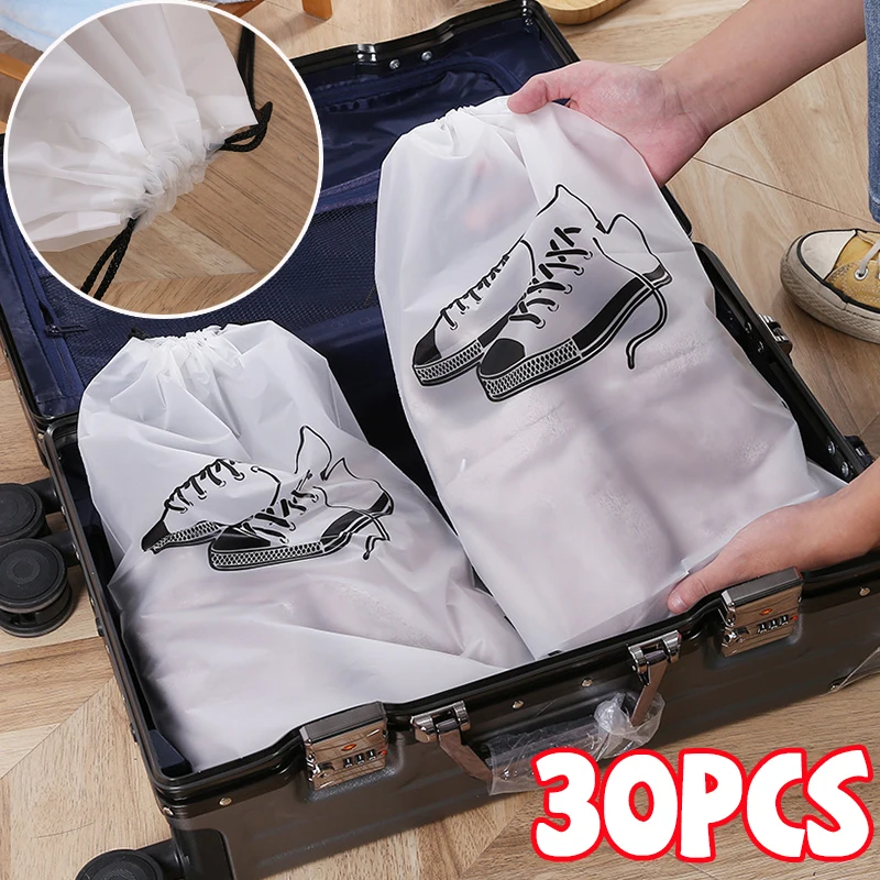 30PCS Portable Shoe Storage Drawstring Eco Storage Bag for Sundries Travel Makeup Bag Waterproof Transparent Plastic Storage Bag