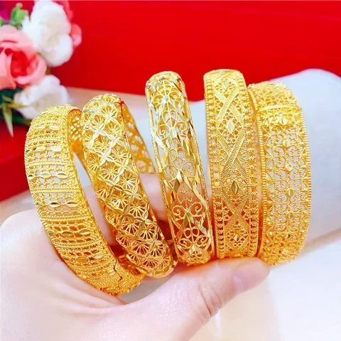 

Quality 999 Real Gold Bracelet Hollow Dragon and Phoenix 24k Bracelet Wedding Buckle Transfer AU750 Womens Jewelry Accessories