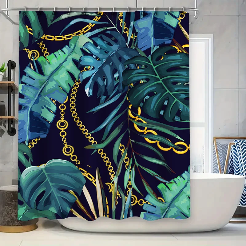 

Современный комплект занавесок для душа с принтом листьев, декоративные занавески для ванной комнаты, украшения дома, водонепроницаемые занавески для ванной комнаты, синий, зеленый, желтый, золотой Ch