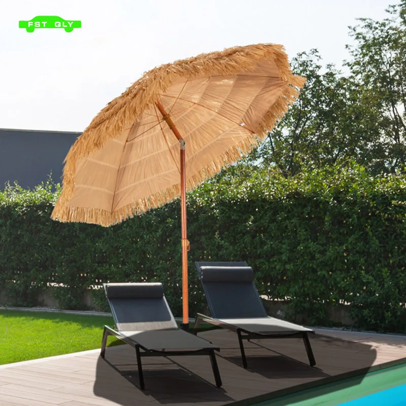 6.5 Feet Portable Thatched Tiki Beach Umbrella with Adjustable Tilt