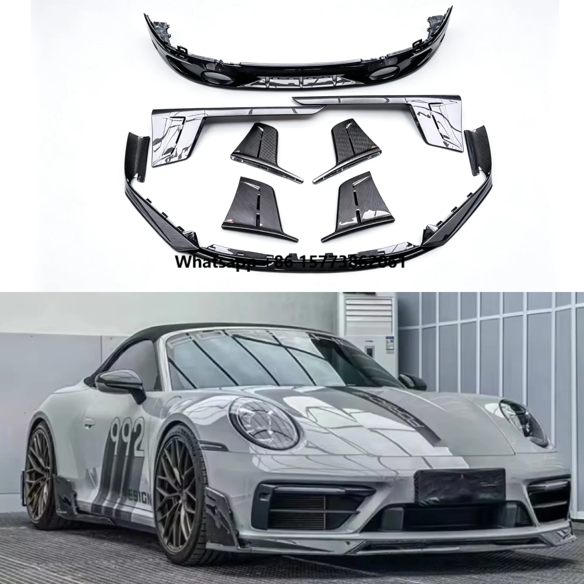 For 911 992S AE Style Carbon Fiber Lip Kit for Daily Driving Front Lip Rear Diffuser Spoiler