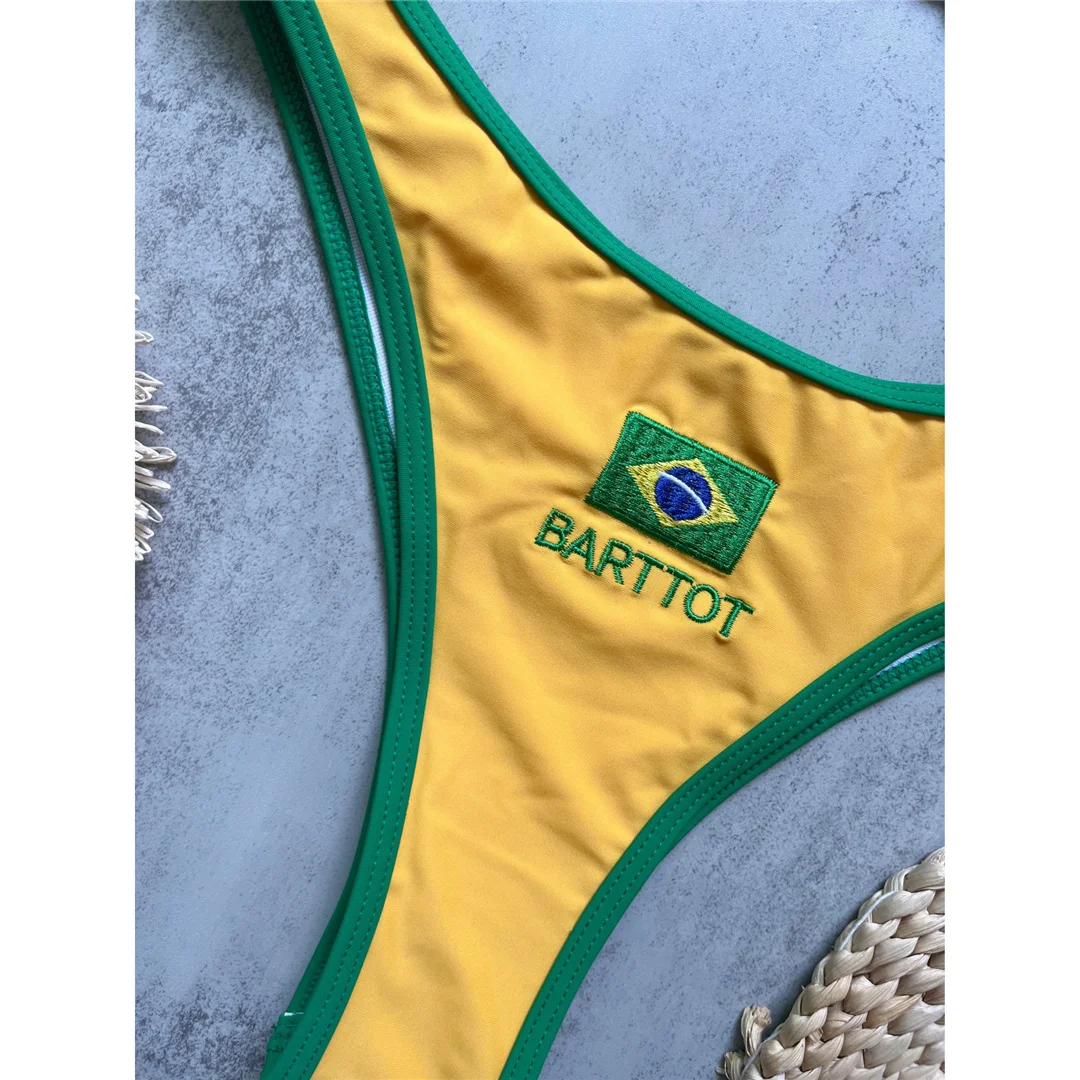 Badeanzug mit brasilianischer Flagge, Neckholder-Bikini, Damen-Badebekleidung, zweiteiliges Bikini-Set, hoher Beinausschnitt, Badeanzug, Schwimmanzug V8369 – Detail 8