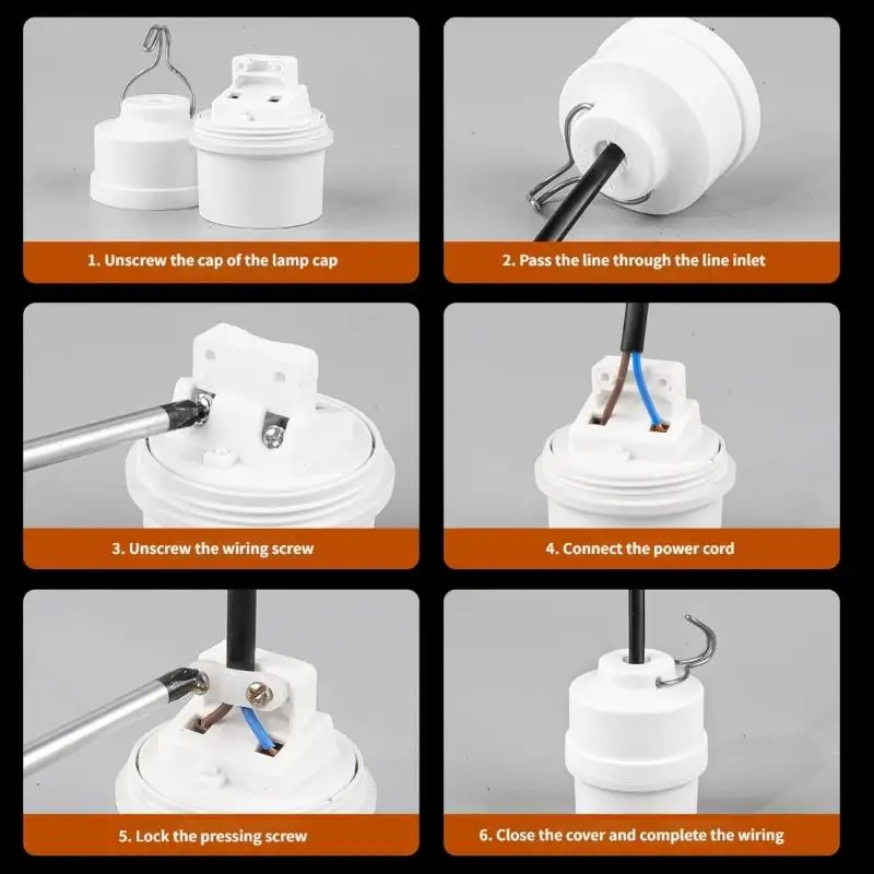 R53C Pack Of 2pcs White E27 Lamp Head With Hook For Hanging Light And Fan Fixture