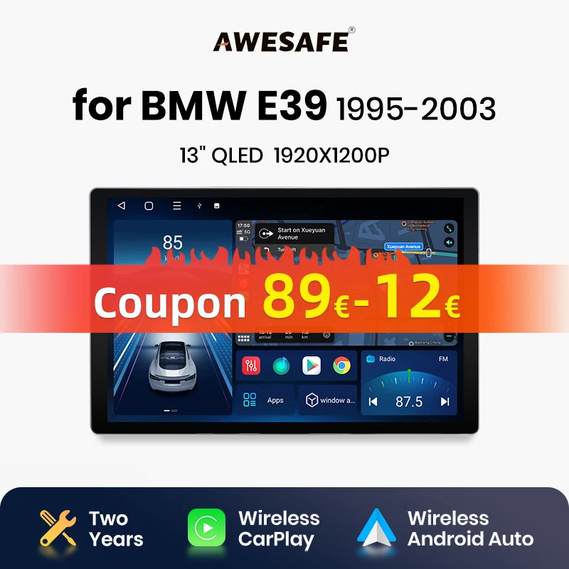 AWESAFE X7 MAX 13.1“ 2K AI Voice Wireless CarPlay Android Auto Car Radio for BMW 5 E39 1995- 2003 E53 X5 M5 Multimedia autoradi