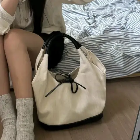 레트로 트렌드 레이디 겨드랑이 가방 새로운 여성 가방 패션 어깨 가방 고용량 레저 다목적 토트 백 베이지 캔버스 가방