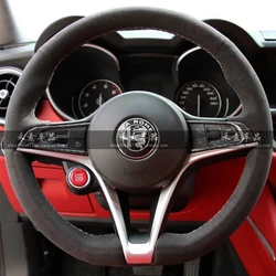 DIY Hand sewn Braid Black non-slip suede Car Steering Wheel Cover For Alfa Romeo Giulia Stelvio Giulietta Automotive Interior