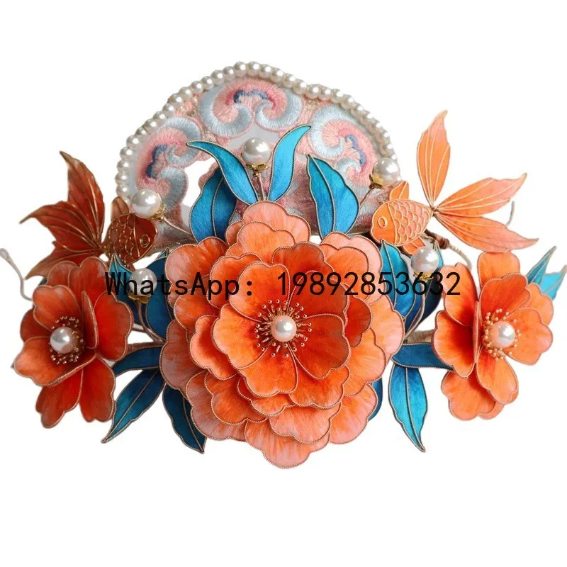 

ZZ Intangible Cultural Heritage Velvet Flower Ancient Style Headdress, Fairy-Like Koi Orange Large Flower, Song Dynasty
