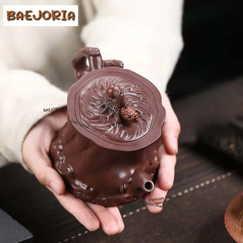 455ml Boutique Yixing Purple Clay Teapots Handmade Stump Pot Raw Ore Purple Mud Kettle Zisha Tea Set Collection Ornaments Craft
