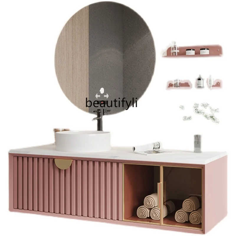 

Italian Light Luxury Stone Plate Bathroom Cabinet Table Basin Wall-Mounted Face Washing Wash Basin Cabinet