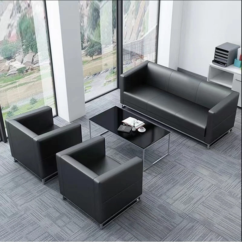 Simple modern office sofa, black reception sofa, single seat coffee table combination