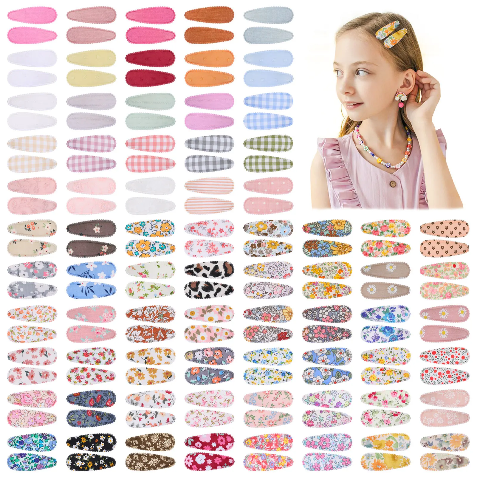 

2pcs BB Clip Children's Printed Water Droplet Clip, Side Notch Clip, Decorative Edge Clip