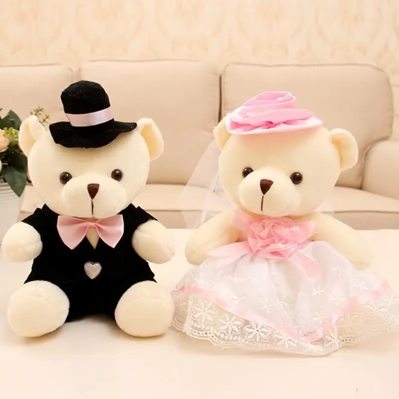Cuple Teddy Bear Toy Wedding Car Head Decoration Wedding Teddy Bear Plush Toy Wedding Gift Party Living Room Store Decoration