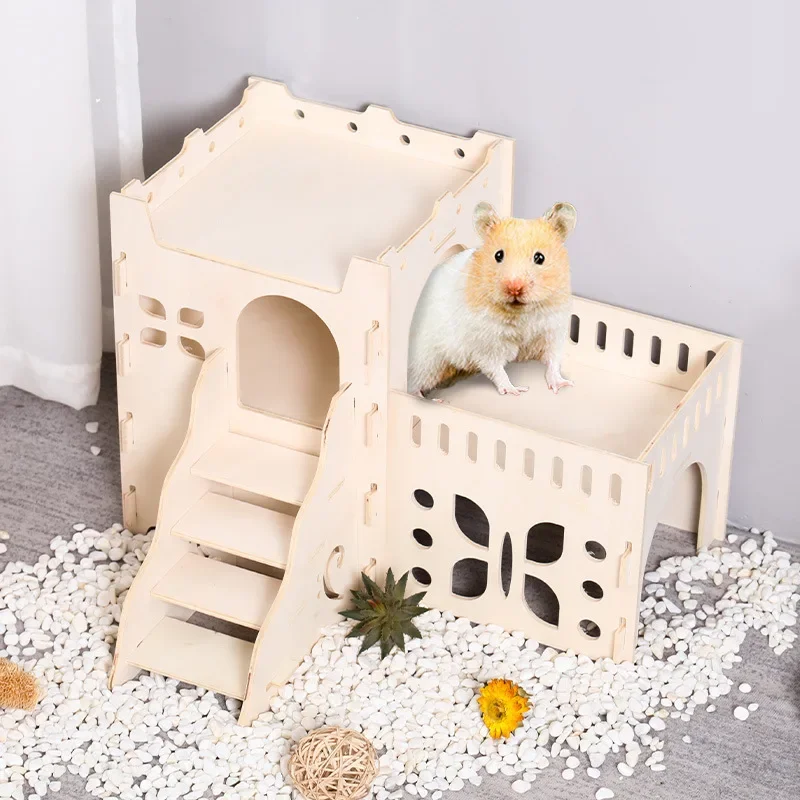 

Spot Hamster Golden Bear Solid Wood Villa Rutin Chicken Honey Bag Glider Hedgehog Platform Sleeping Nest Guinea Pig Wooden House