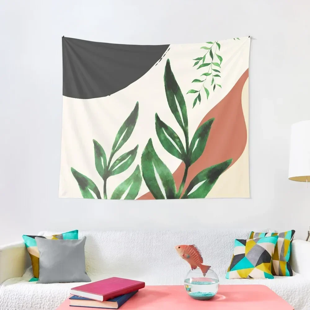 

Abstract Watercolor Tropical Boho Leaf Minimalist Art with warm earthy tones and pastel colors with solid and soft grad Tapestry