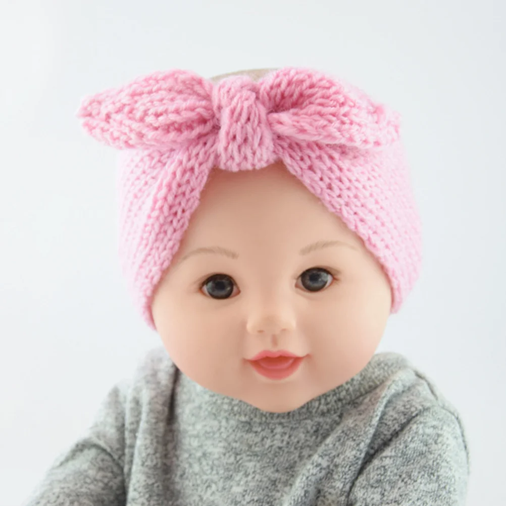 

6 шт. повязка на голову с заячьими ушками для девочек, вязаная крючком теплая повязка на голову с бантом, тюрбан, стильная массивная шапка-бини, зимняя шапка для младенцев
