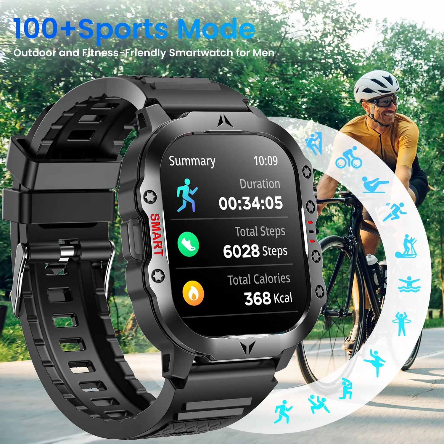 CanMixs Flashlight Smartwatch with 2.01” Display, IP68 Waterproof,100+ Sports Tracking & Wireless Call Functionality smart watch