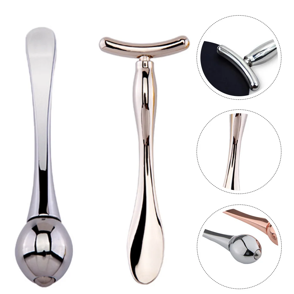 ชุดครีมบำรุงรอบดวงตาแบบแท่ง 1 ชุด พร้อมช้อนมาส์กหน้าแบบสองด้าน ช้อนแต่งหน้าพกพา สำหรับดูแลผิวรอบดวงตาและใบหน้า รูปทรงตัว T สำหรับความงาม