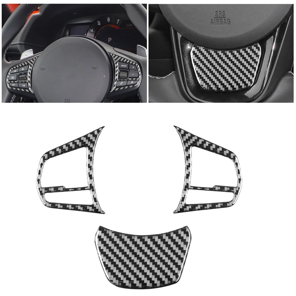 For Toyota Supra GR A90 2019-2023 Soft Carbon Fiber Car Steering Wheel Trim Cover Frame Interior