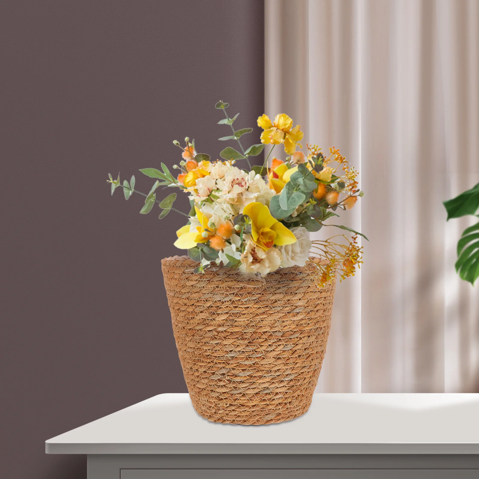 

2Pcs Seagrass Basket Woven Plant Pot Covers Multifunctional Storage Baskets for Flowers Fruits Sundries Seagrass Basket