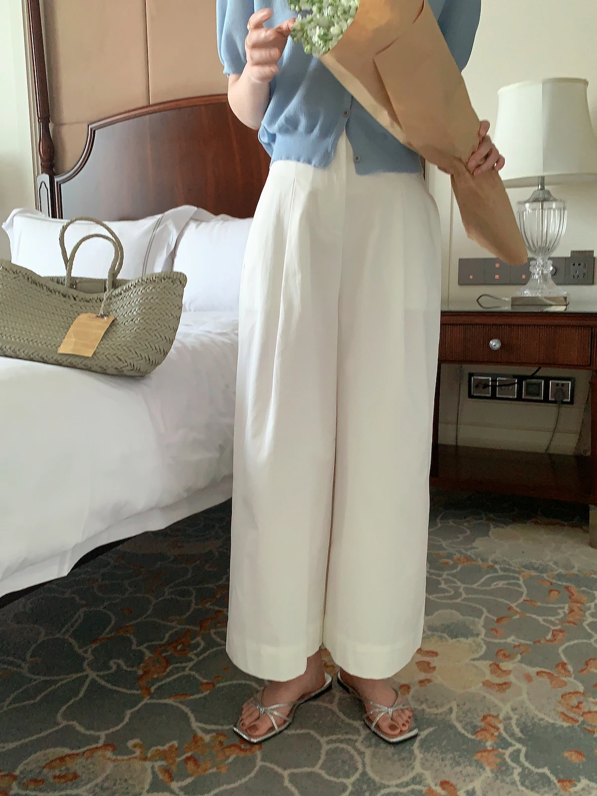 SHERRA High Waist Wide Leg Pants White Casual Cool Summer Nine Points Pear Shape Body Type Women's Casual Cotton Trousers